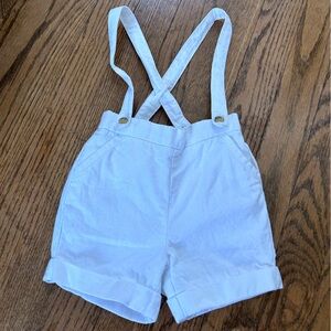 Janie and jack White linen blend suspender shorts baby boys , preppy